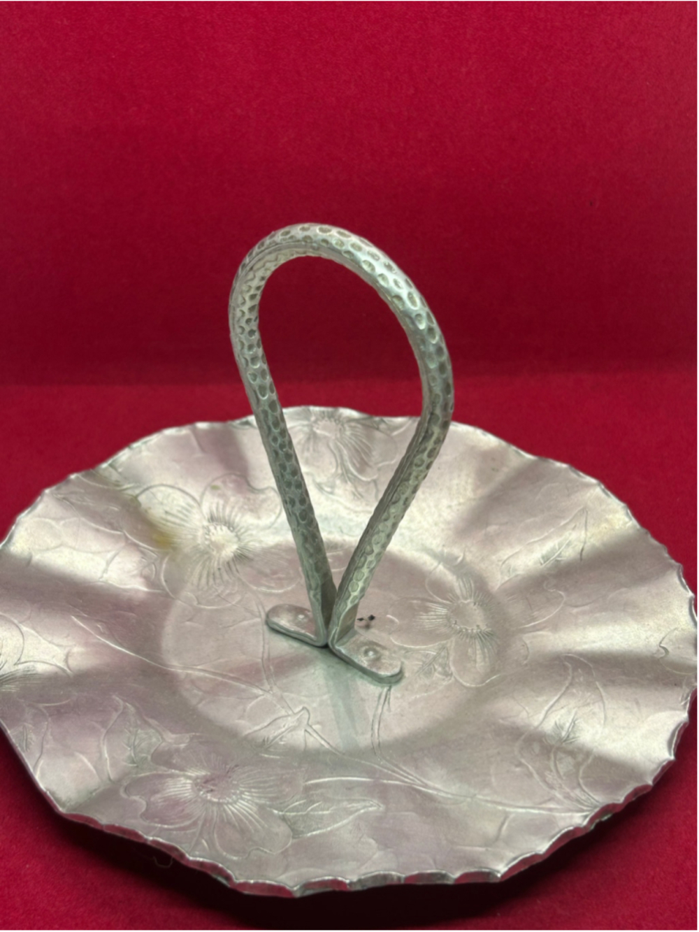 Unbranded Aluminum Floral Serving Tray with Handle, One Size, Silver